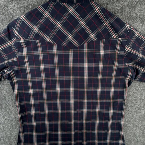 VTG Wrangler Short Sleeve Men Pearl Snap Up Shirt Adult Western Plaid Blue Red L - Picture 13 of 13